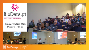 Participants attending the 2024 3DBioInfo_PT Annual Meeting at the University of Lisbon, featuring speakers presenting in a lecture hall, attentive audience members, and vibrant discussions during the event.