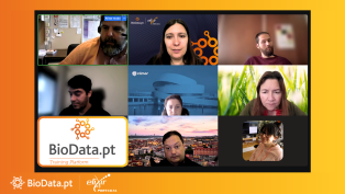 Online meeting of BioData.pt Training Platform with trainers from partner institutions discussing 2025 training priorities, including data stewardship, eLabFTW sessions, and Train-the-Trainer certification